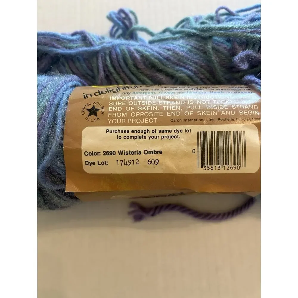 Vtg Lot of 3 Skeins Caron Dazzleaire Yarn Lavender Ombré Yarn Bee Amethyst 9.5oz